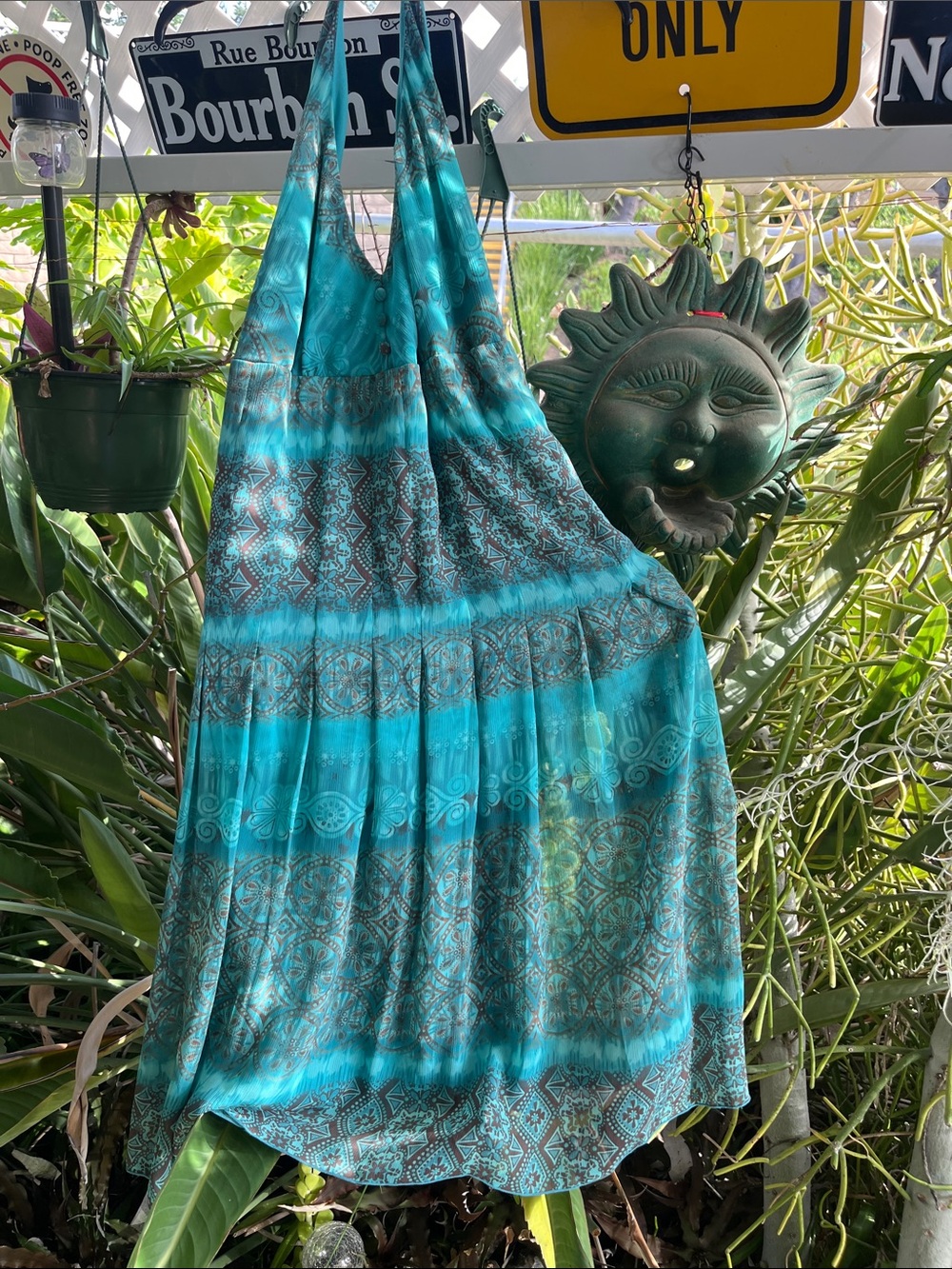 Turquoise Patterned Halter Summer Dress - Women's